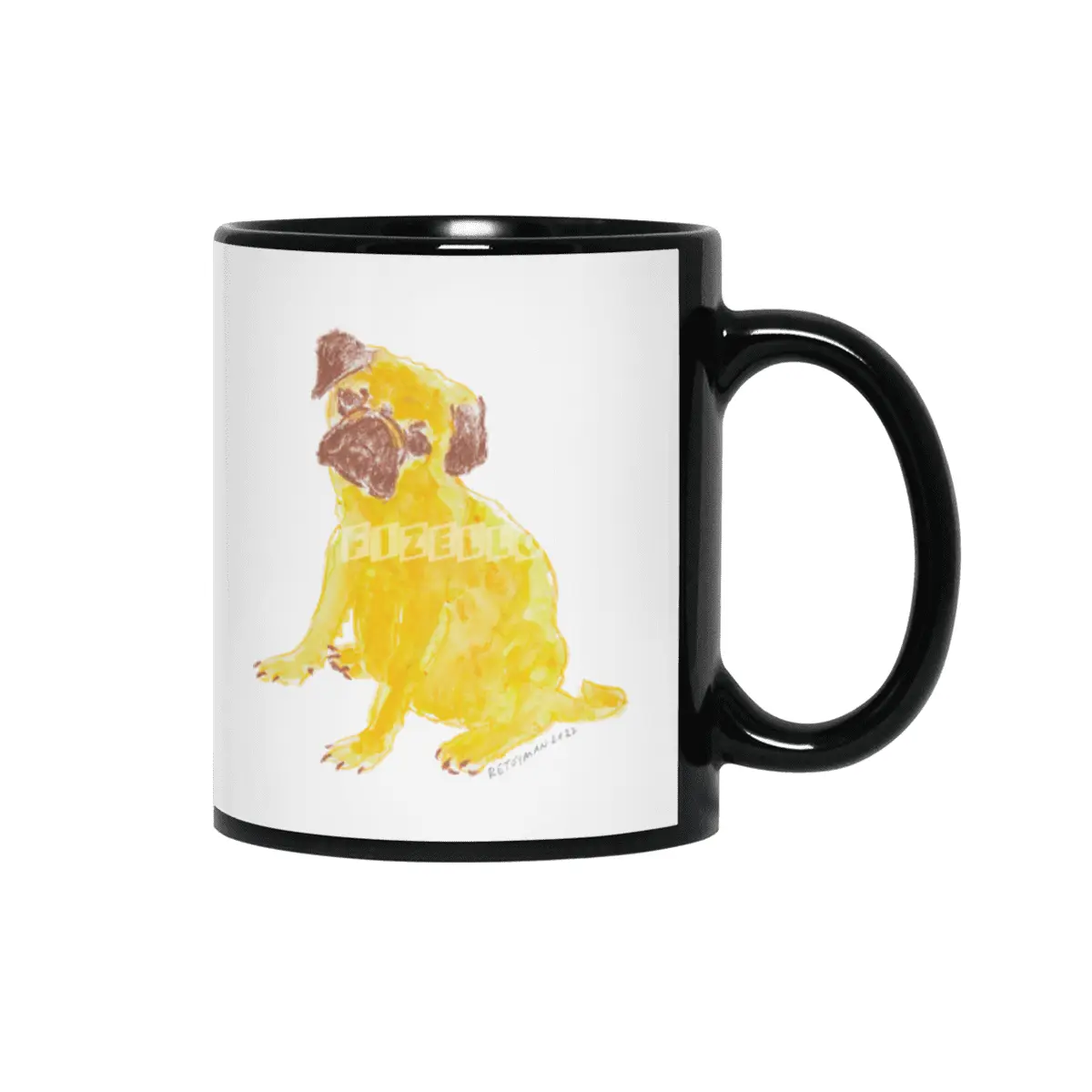 Cute artistic colorful drawing of Puppy Pug in Yellow and Brown Siyah Kupa