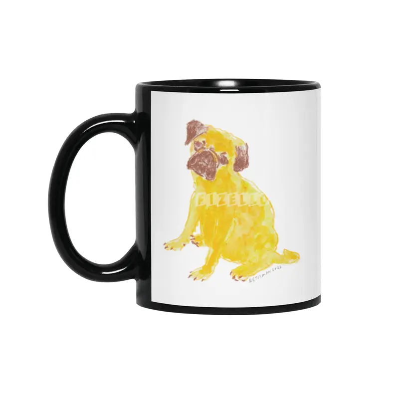 Cute artistic colorful drawing of Puppy Pug in Yellow and Brown Siyah Kupa