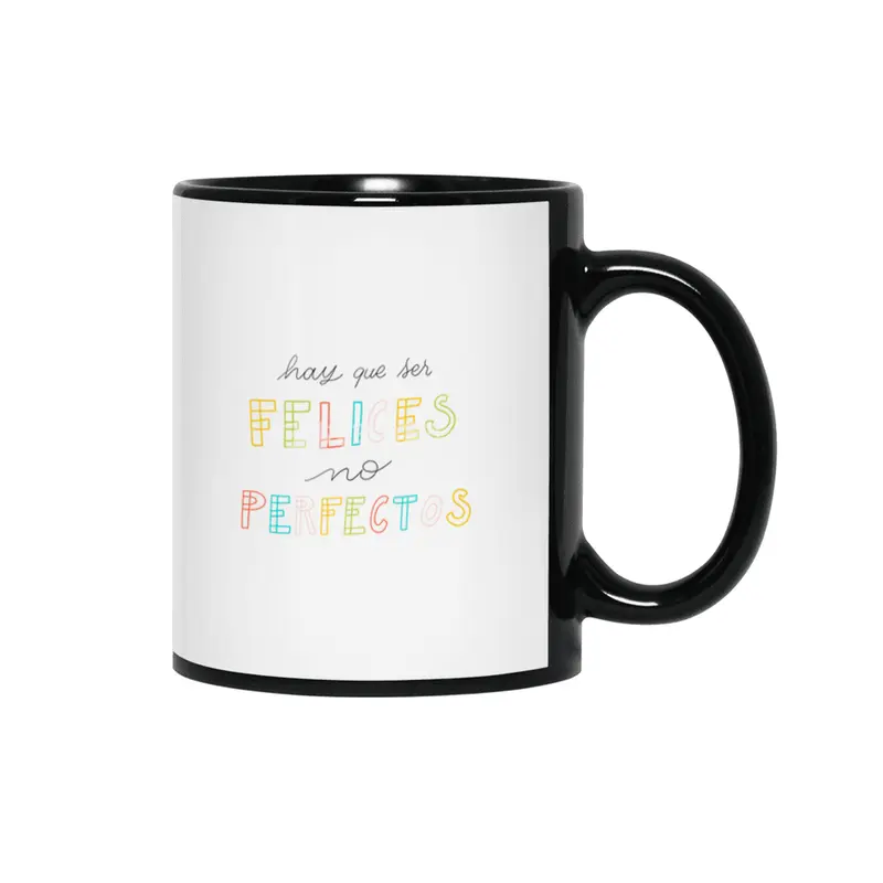 Hay que ser Felices, no perfectos - Spanish colorful Lettering Siyah Kupa
