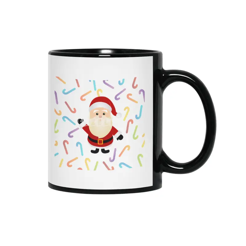 Christmas Santa Claus with colorful candy cane Siyah Kupa