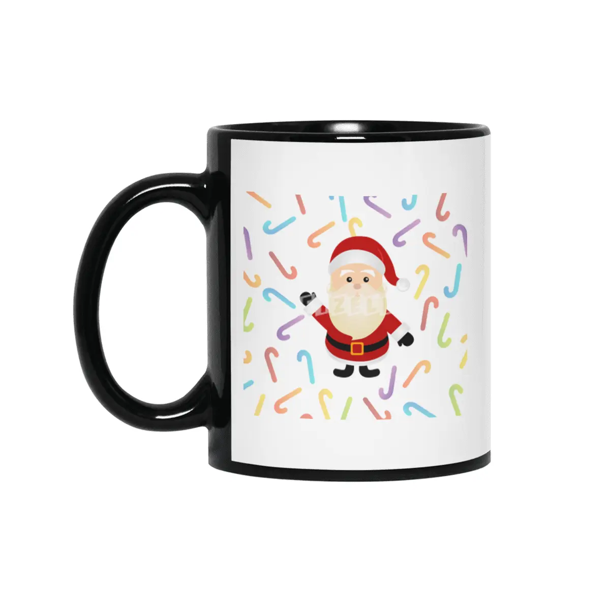 Christmas Santa Claus with colorful candy cane Siyah Kupa