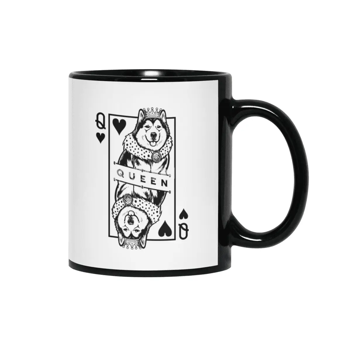 Alaskan Malamute Queen Of Hearts Funny Dog Card Pop Art Siyah Kupa