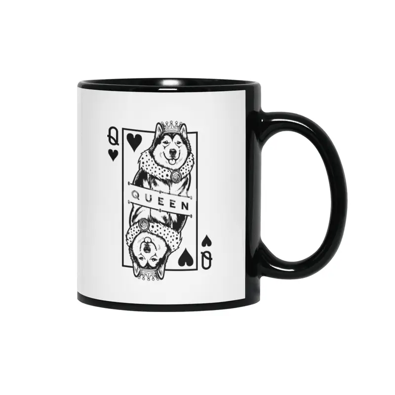 Alaskan Malamute Queen Of Hearts Funny Dog Card Pop Art Siyah Kupa