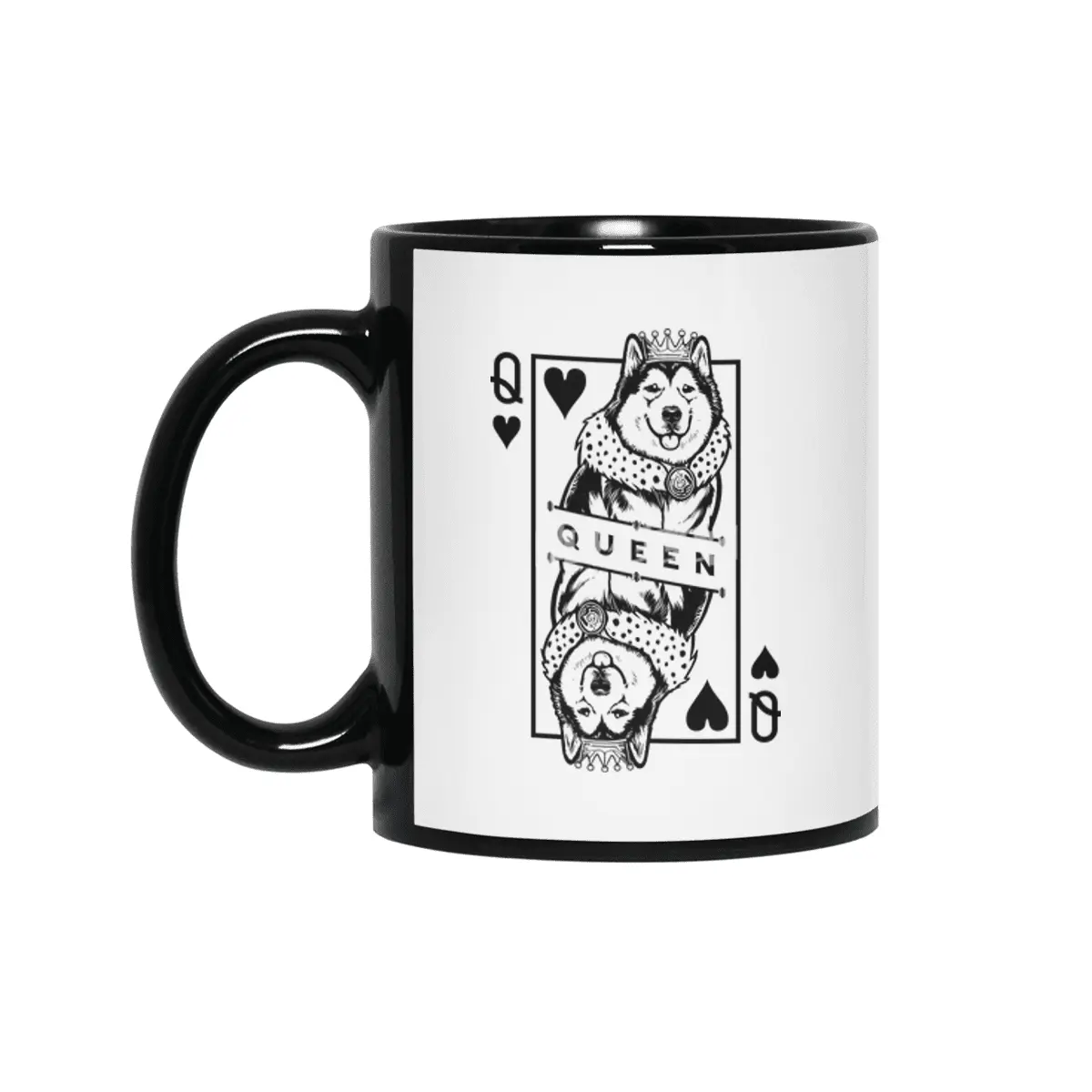 Alaskan Malamute Queen Of Hearts Funny Dog Card Pop Art Siyah Kupa