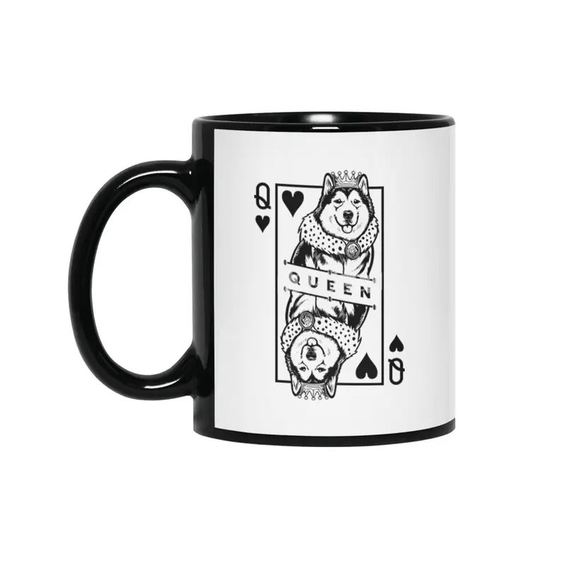 Alaskan Malamute Queen Of Hearts Funny Dog Card Pop Art Siyah Kupa