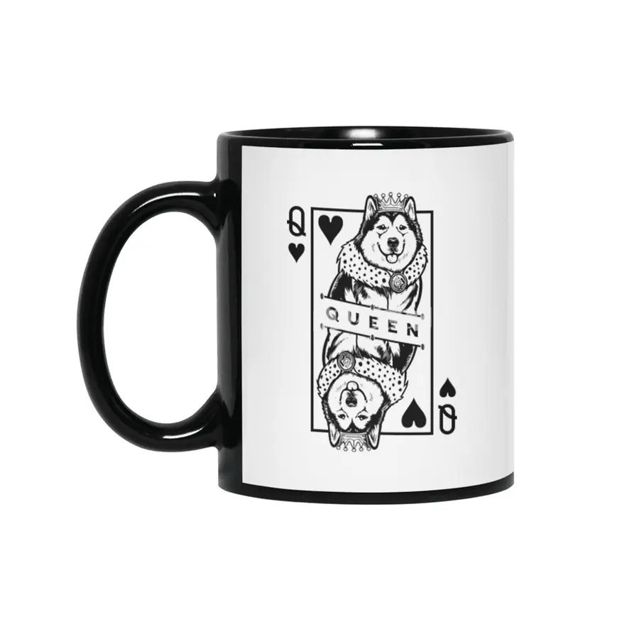 Alaskan Malamute Queen Of Hearts Funny Dog Card Pop Art Siyah Kupa