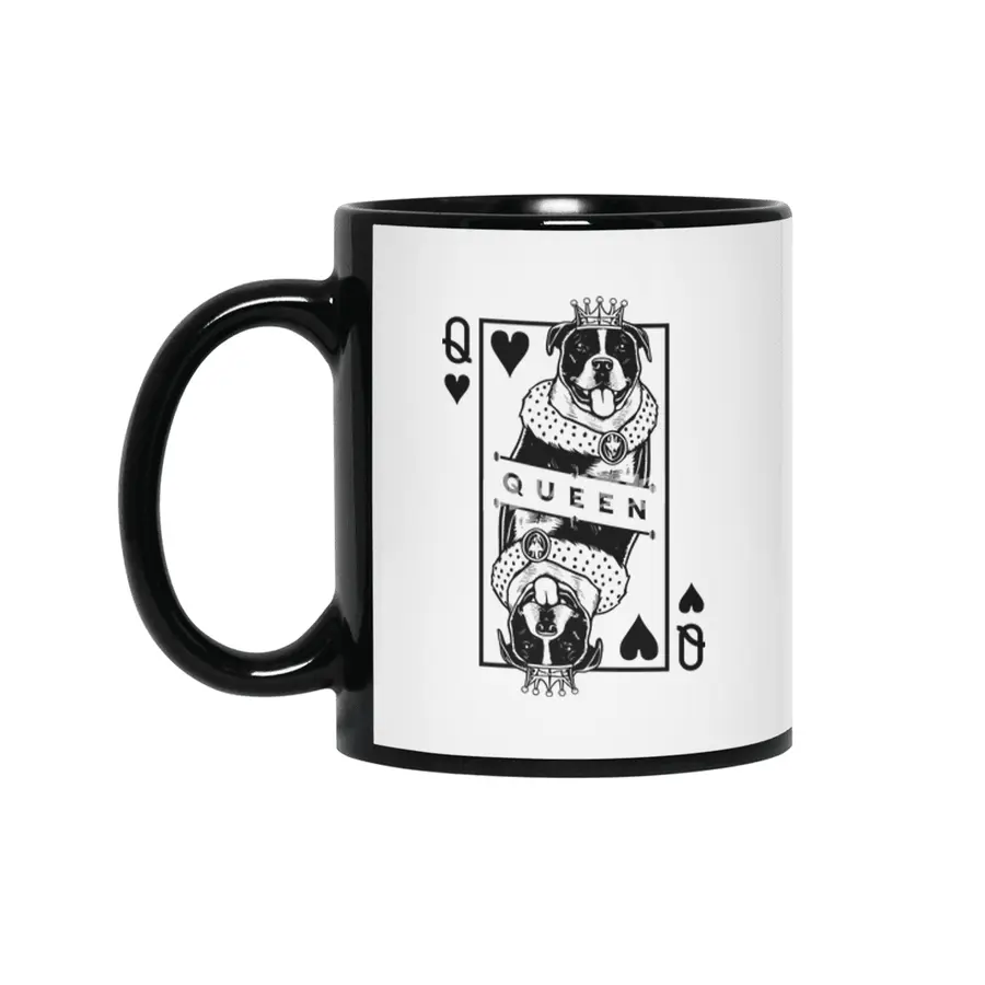 American Staffordshire Terrier Queen Of Hearts Dog Pop Art Siyah Kupa