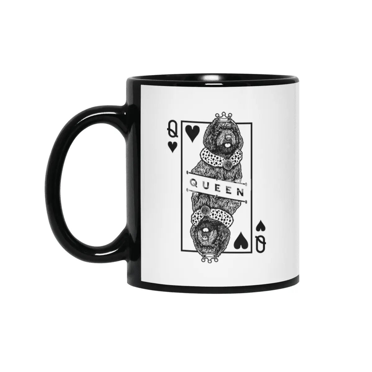 Barbet French Water Dog Lover Queen Of Hearts Funny Pop Art Siyah Kupa