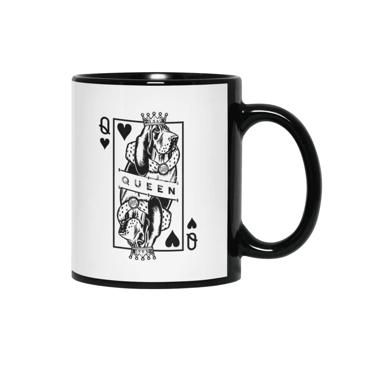 Basset Hound Queen Of Hearts Funny Dog Playing Card Pop Art Siyah Kupa
