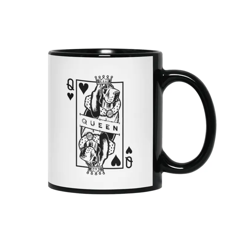 Basset Hound Queen Of Hearts Funny Dog Playing Card Pop Art Siyah Kupa