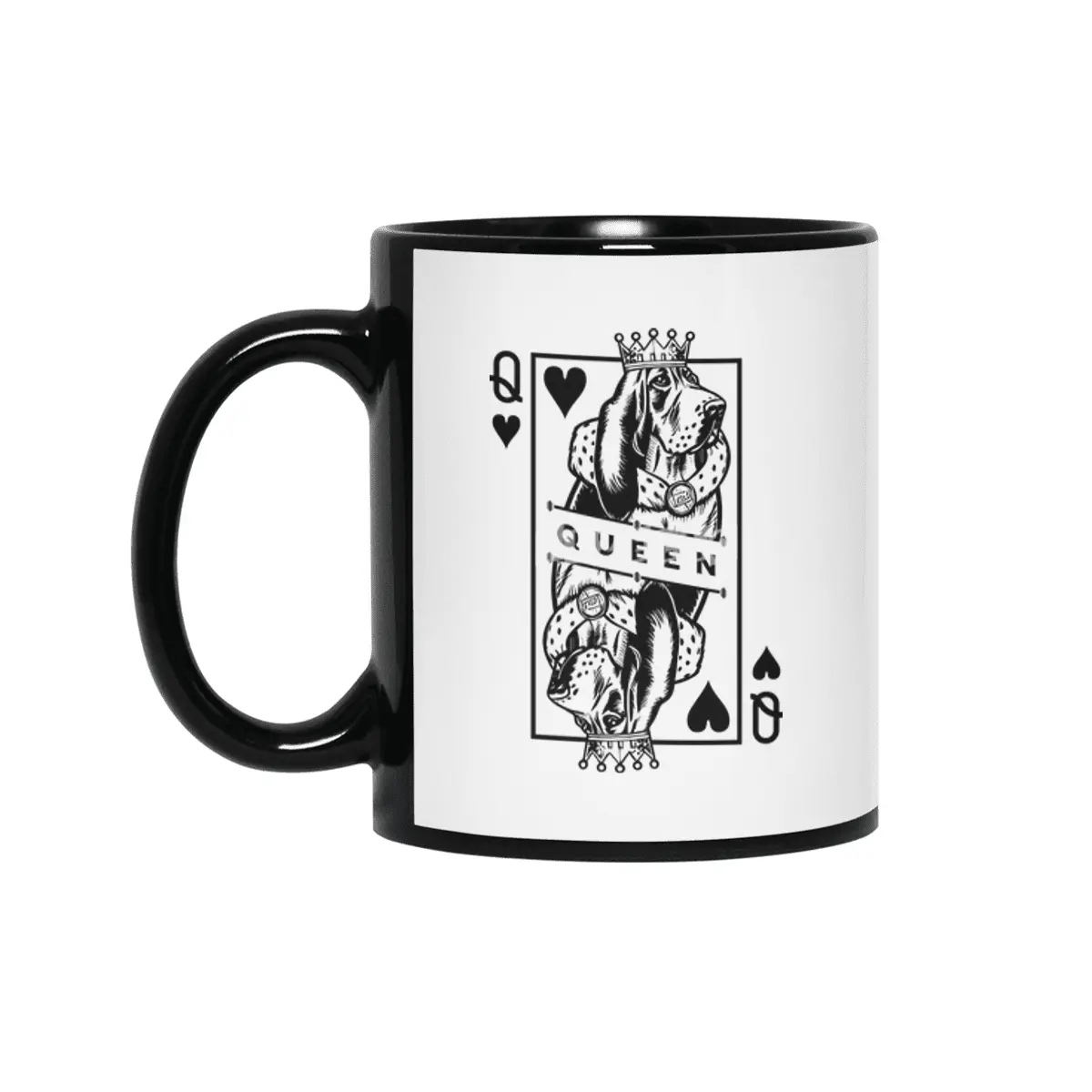 Basset Hound Queen Of Hearts Funny Dog Playing Card Pop Art Siyah Kupa