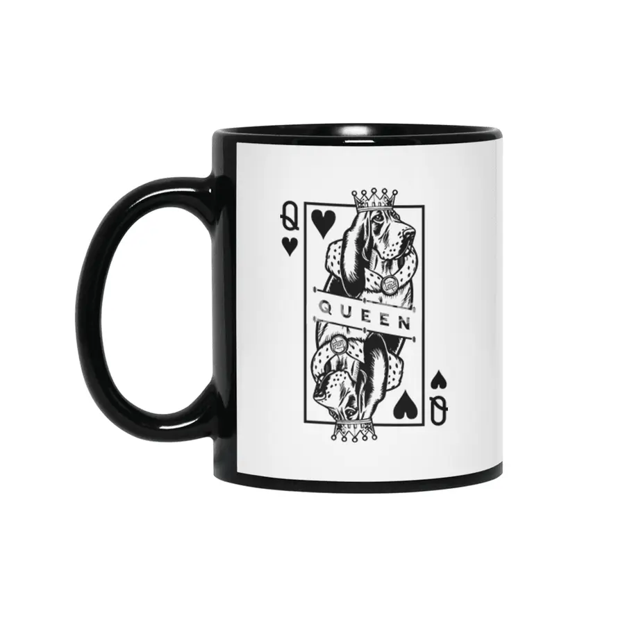 Basset Hound Queen Of Hearts Funny Dog Playing Card Pop Art Siyah Kupa