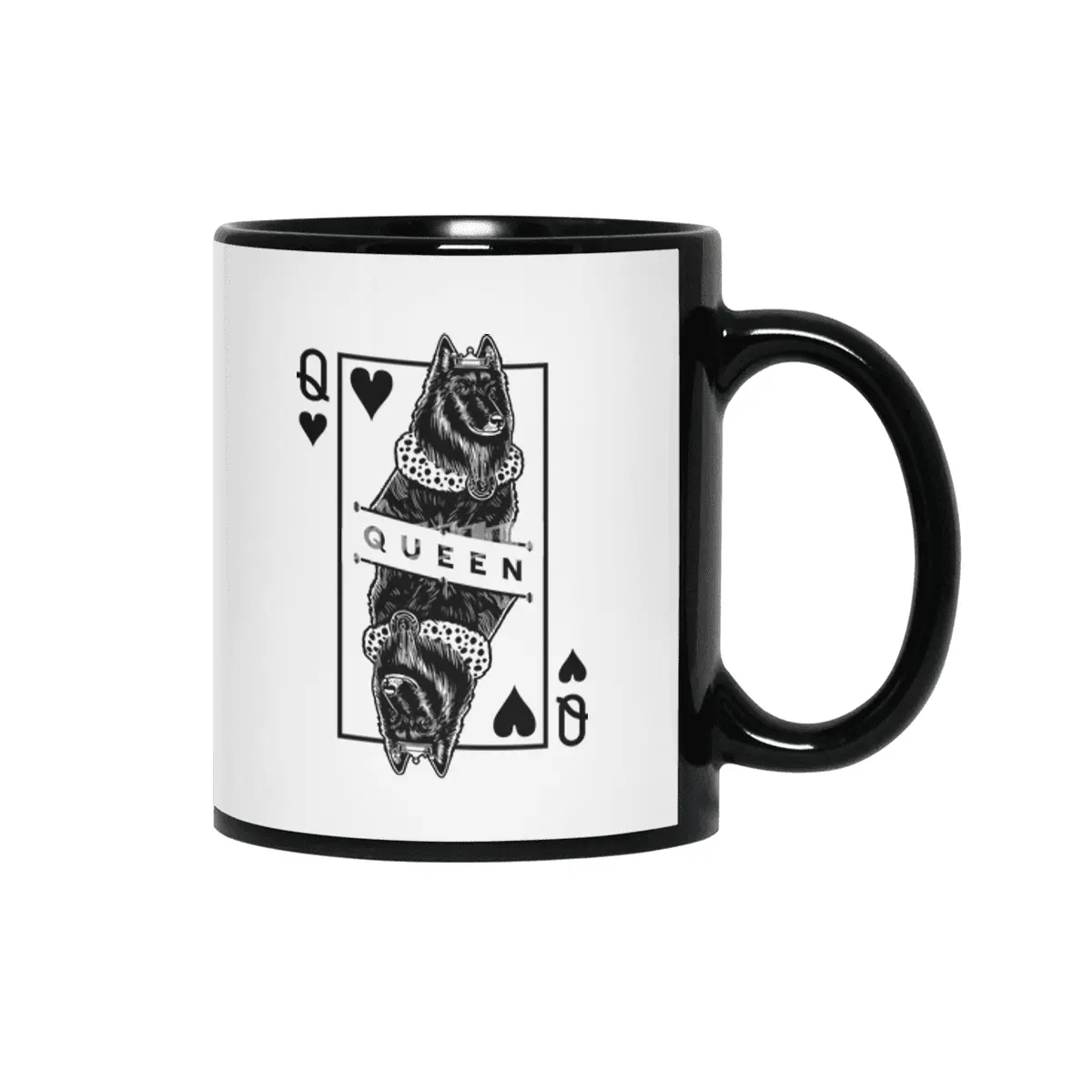 Belgian Sheepdog Queen Of Hearts Groenendael Dog Pop Art Siyah Kupa