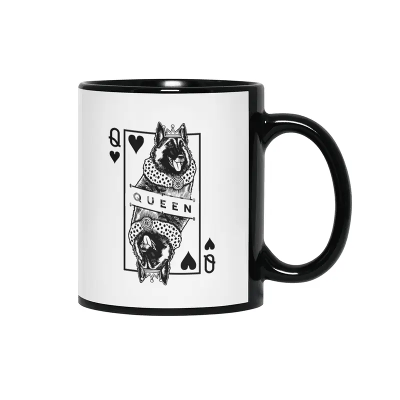 Belgian Tervuren Shepherd Queen Of Hearts Funny Dog Pop Art Siyah Kupa