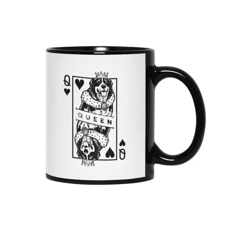 Bernese Mountain Dog Queen Of Hearts Playing Card Pop Art Siyah Kupa