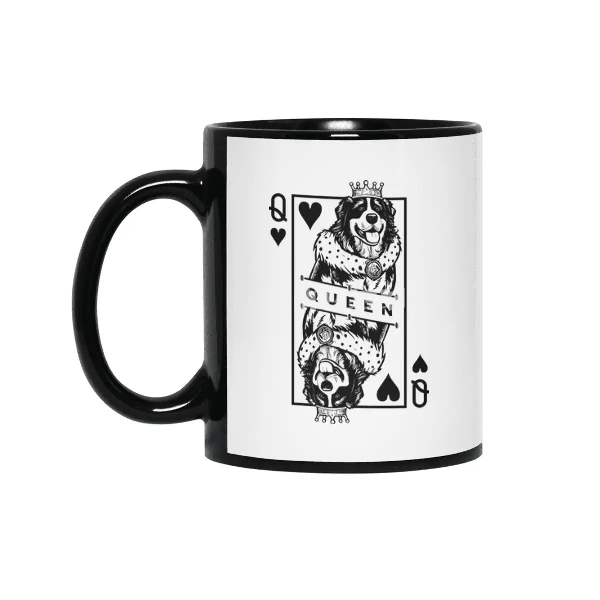 Bernese Mountain Dog Queen Of Hearts Playing Card Pop Art Siyah Kupa