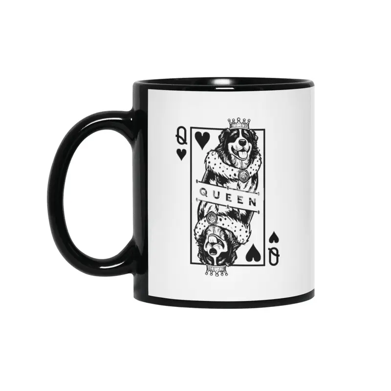 Bernese Mountain Dog Queen Of Hearts Playing Card Pop Art Siyah Kupa