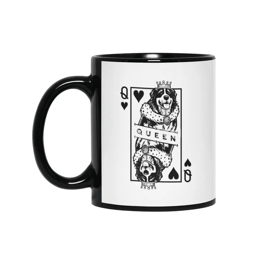 Bernese Mountain Dog Queen Of Hearts Playing Card Pop Art Siyah Kupa
