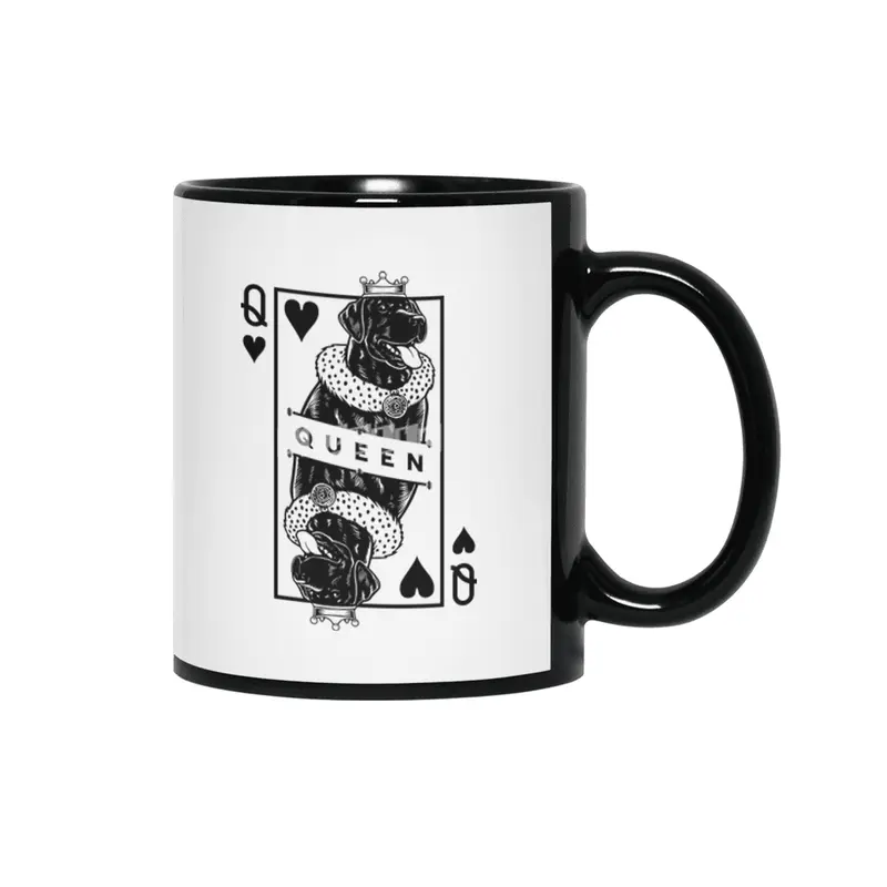 Black Labrador Retriever Queen Of Hearts Funny Dog Pop Art Siyah Kupa