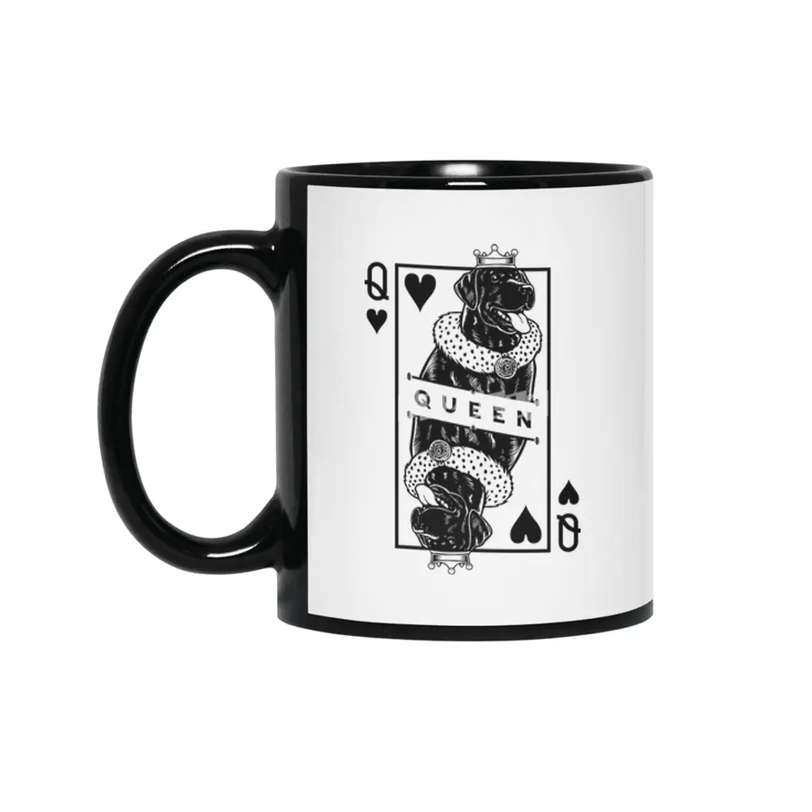 Black Labrador Retriever Queen Of Hearts Funny Dog Pop Art Siyah Kupa