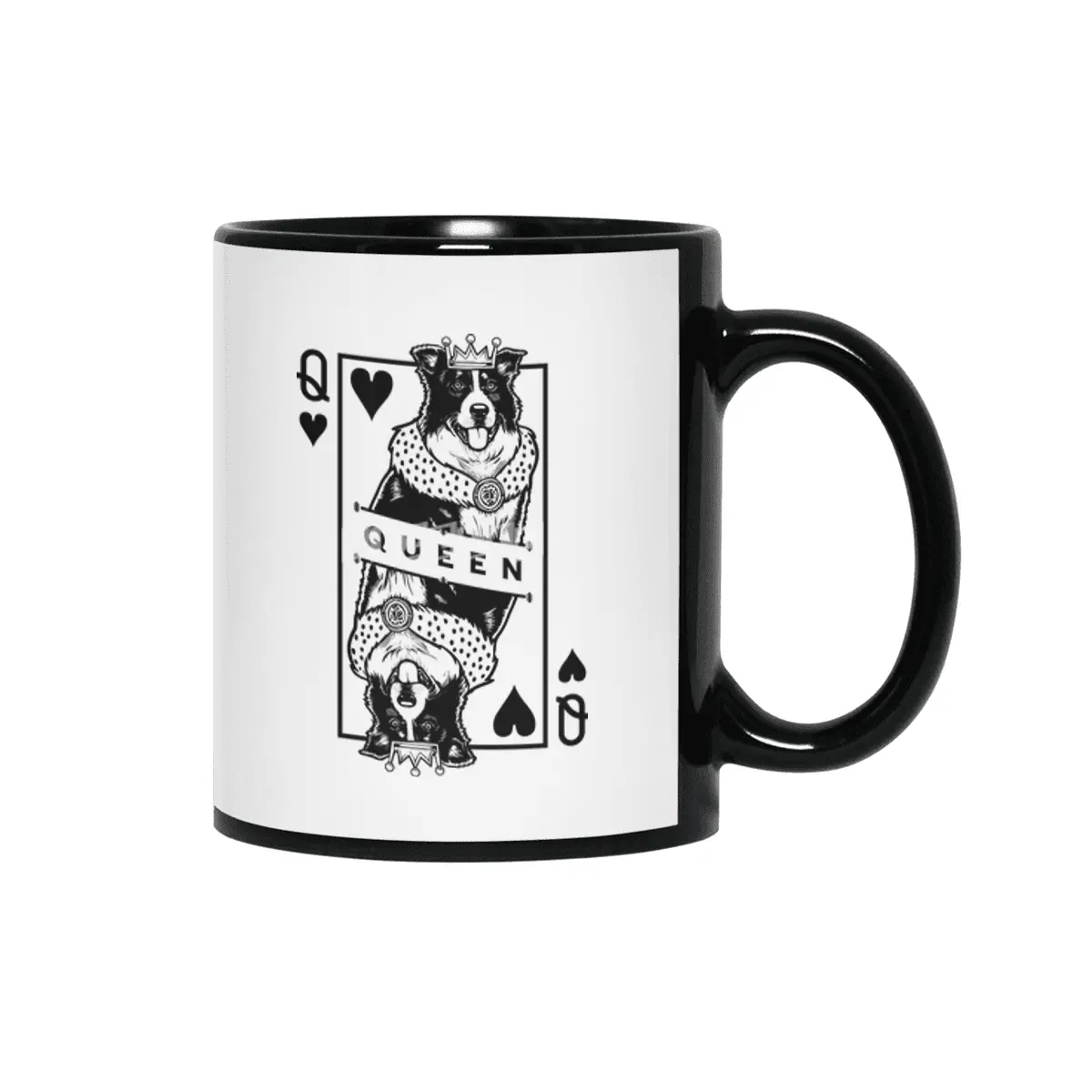 Border Collie Queen Of Hearts Funny Dog Lover Card Pop Art Siyah Kupa
