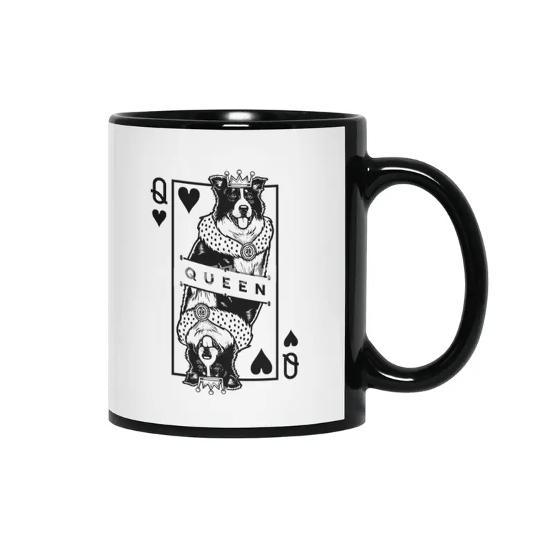Border Collie Queen Of Hearts Funny Dog Lover Card Pop Art Siyah Kupa