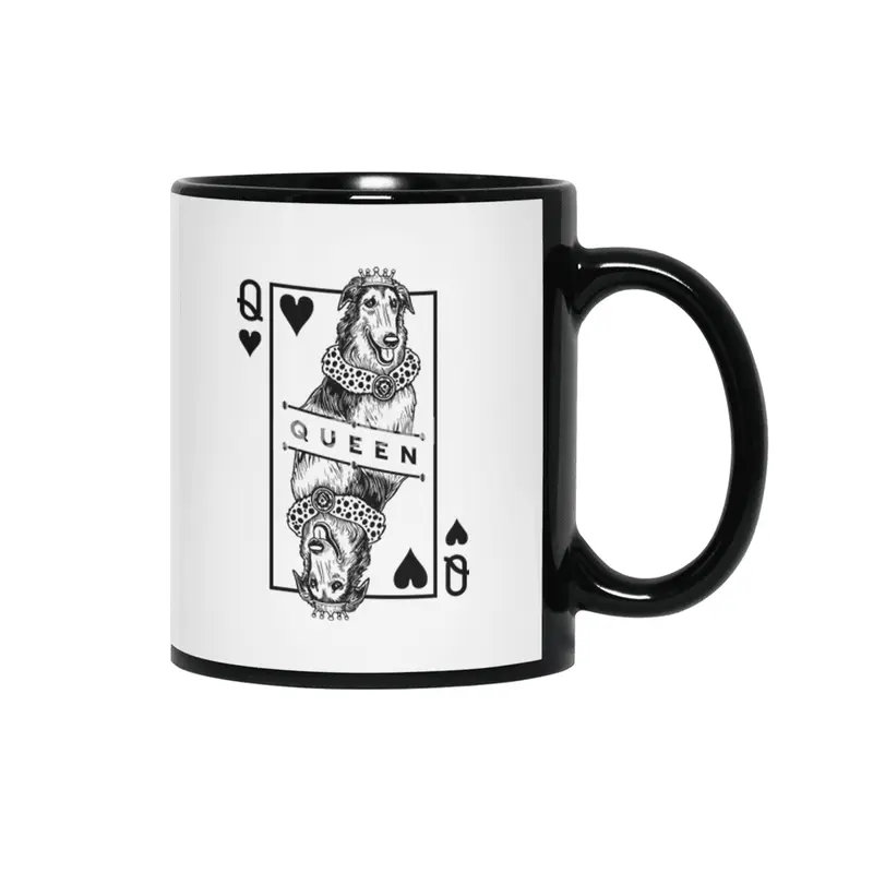 Borzoi Queen Of Hearts Funny Dog Lover Pop Art Siyah Kupa