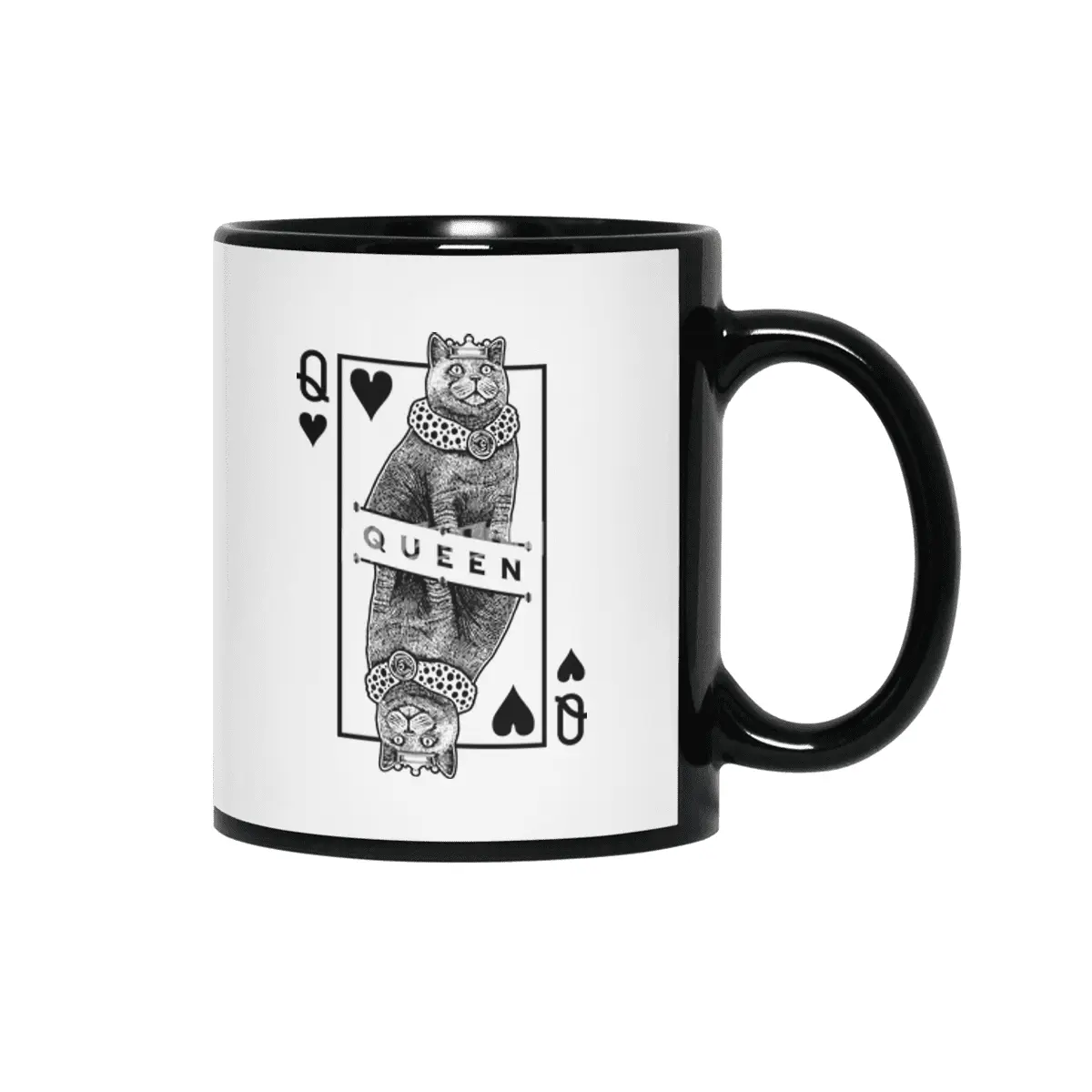 British Shorthair Queen Of Hearts Funny Cat Lover Pop Art Siyah Kupa