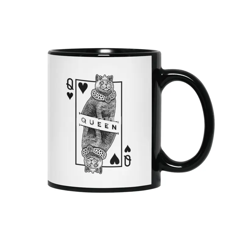 British Shorthair Queen Of Hearts Funny Cat Lover Pop Art Siyah Kupa