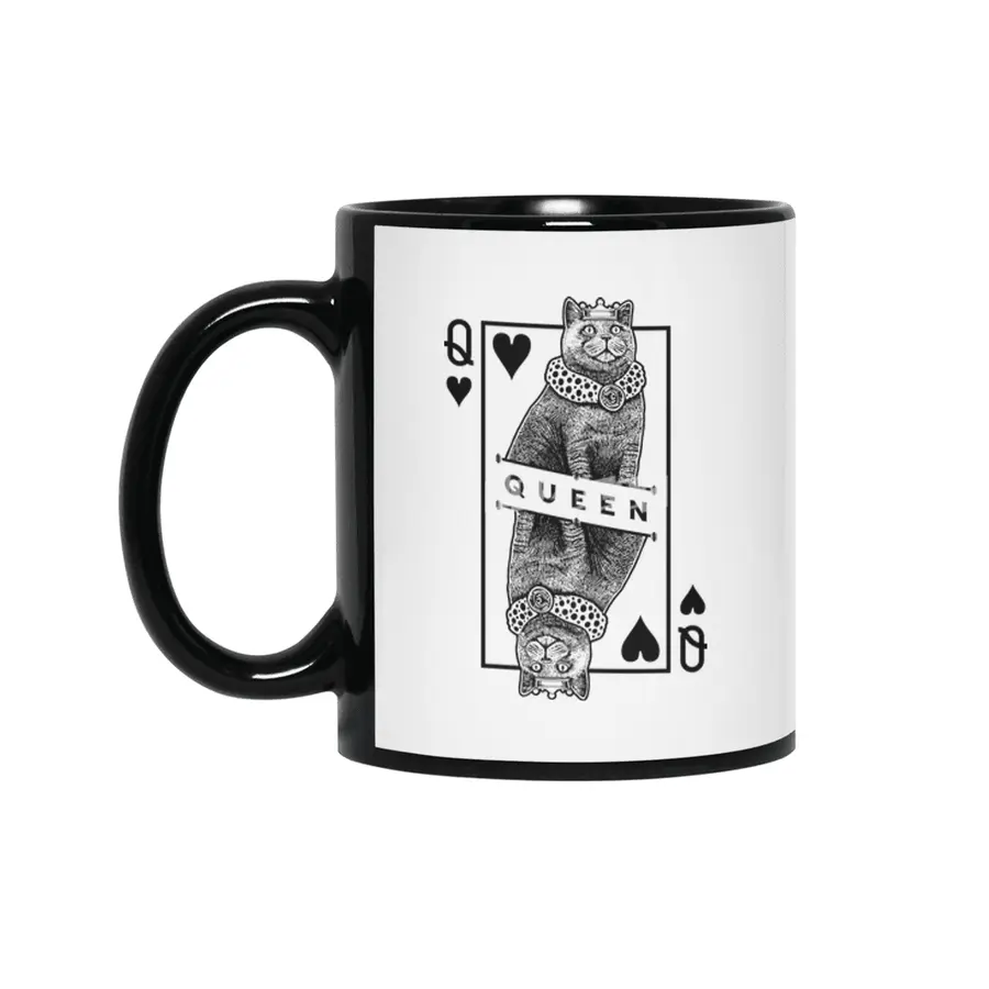 British Shorthair Queen Of Hearts Funny Cat Lover Pop Art Siyah Kupa