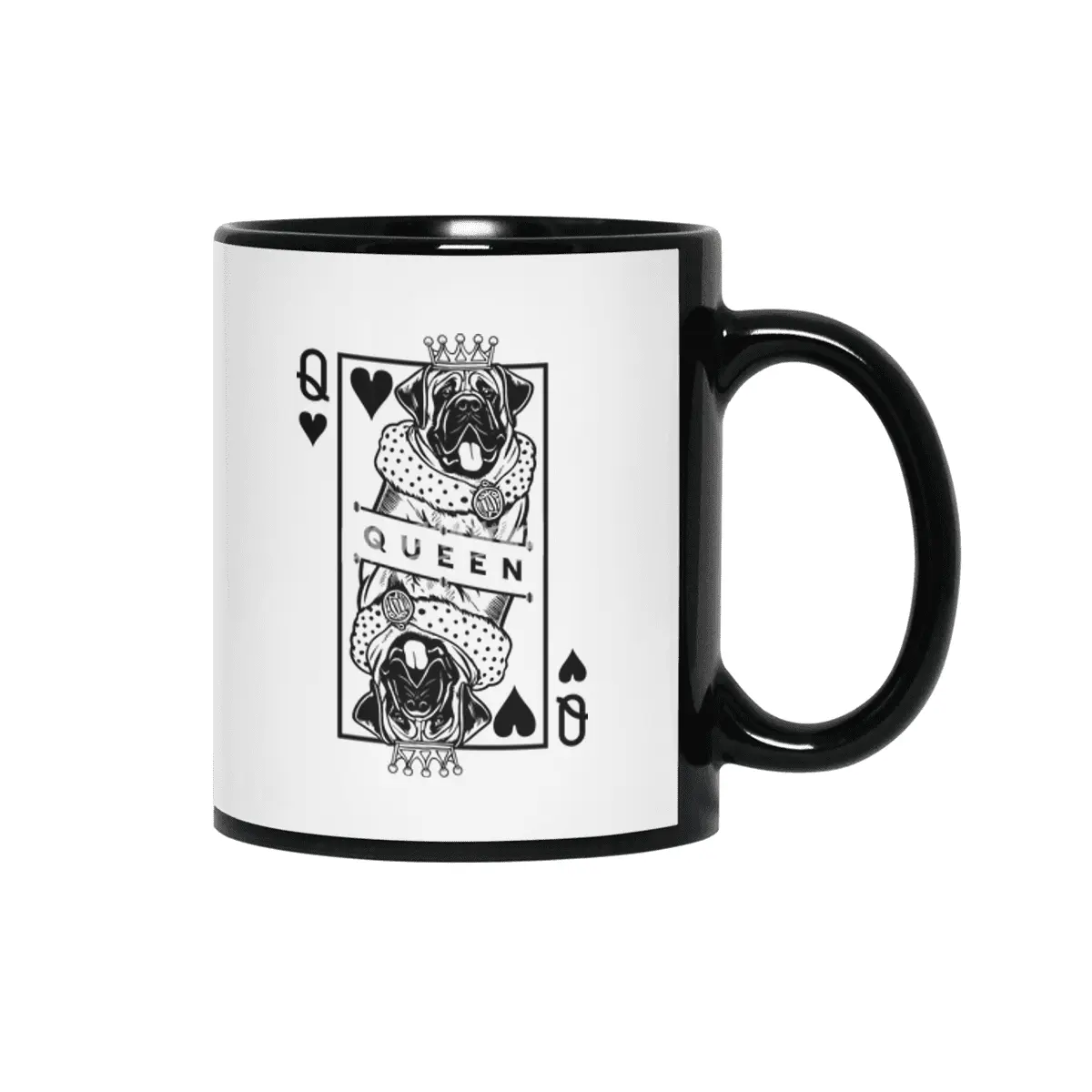 Bullmastiff Queen Of Hearts Funny Dog Lover Card Pop Art Siyah Kupa