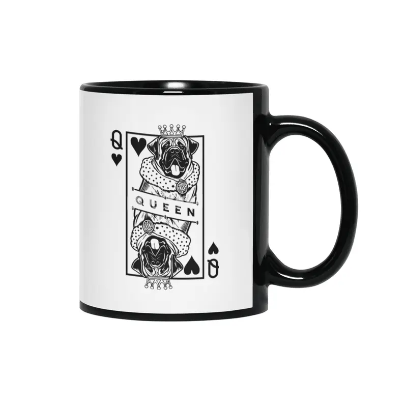 Bullmastiff Queen Of Hearts Funny Dog Lover Card Pop Art Siyah Kupa