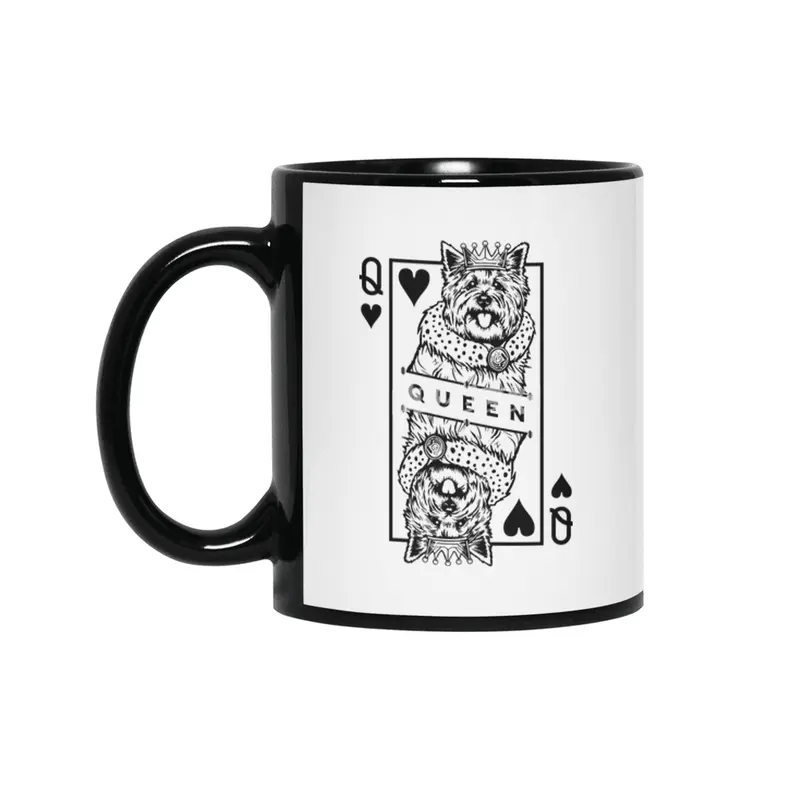 Cairn Terrier Queen Of Hearts Funny Dog Lover Card Pop Art Siyah Kupa