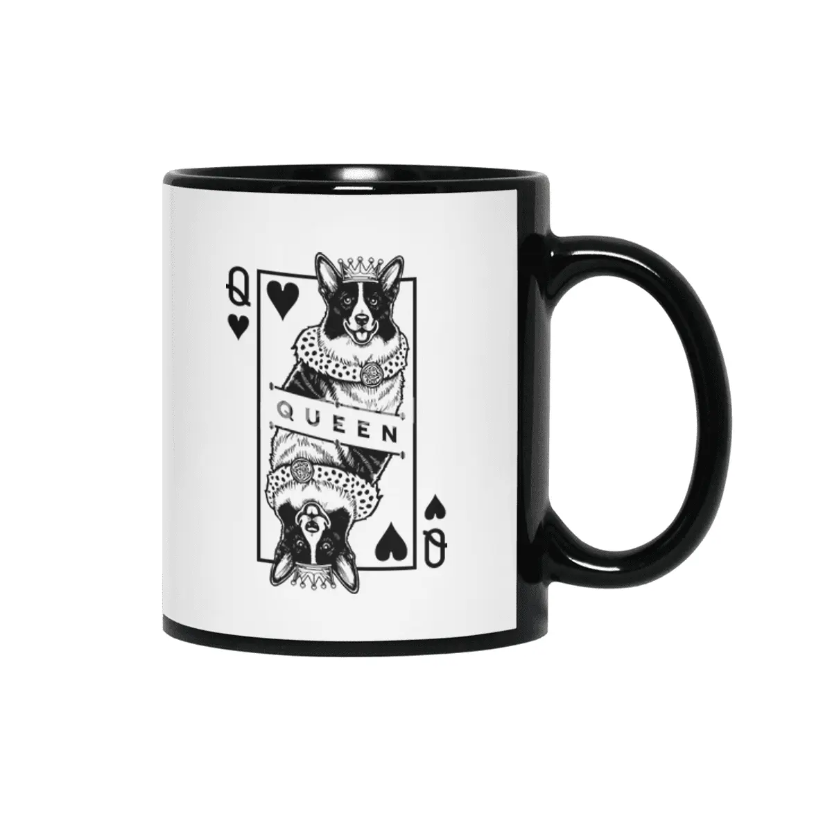 Cardigan Welsh Corgi Queen Of Hearts Funny Dog Lover Pop Art Siyah Kupa