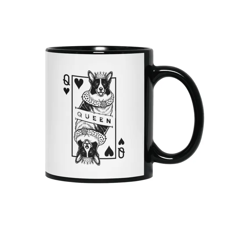 Cardigan Welsh Corgi Queen Of Hearts Funny Dog Lover Pop Art Siyah Kupa