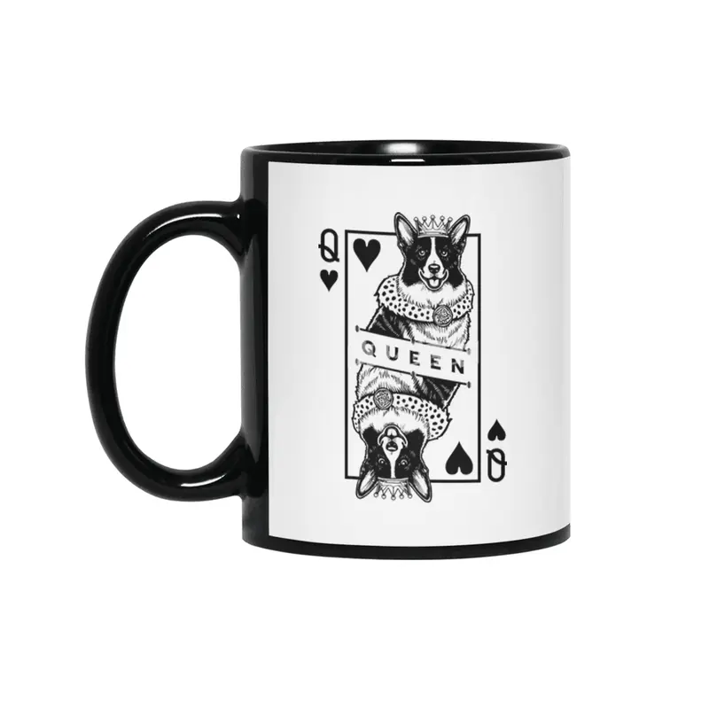 Cardigan Welsh Corgi Queen Of Hearts Funny Dog Lover Pop Art Siyah Kupa