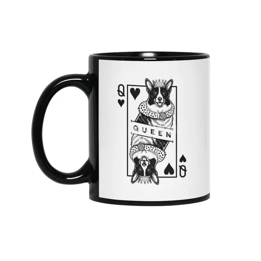 Cardigan Welsh Corgi Queen Of Hearts Funny Dog Lover Pop Art Siyah Kupa