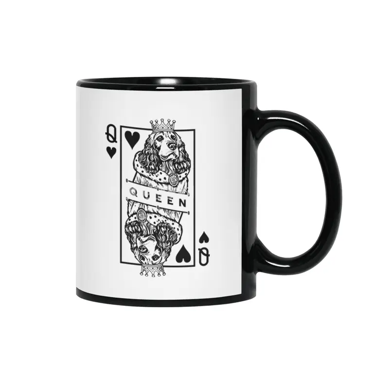 Cocker Spaniel Queen Of Hearts Cute Dog Playing Card Pop Art Siyah Kupa