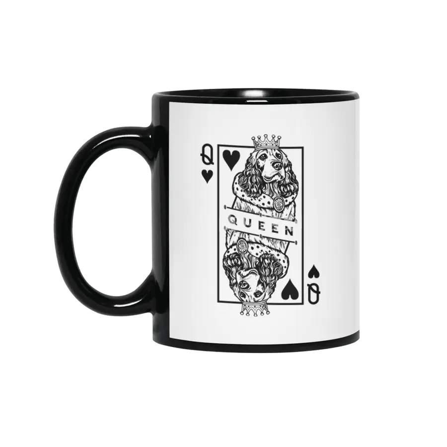 Cocker Spaniel Queen Of Hearts Cute Dog Playing Card Pop Art Siyah Kupa