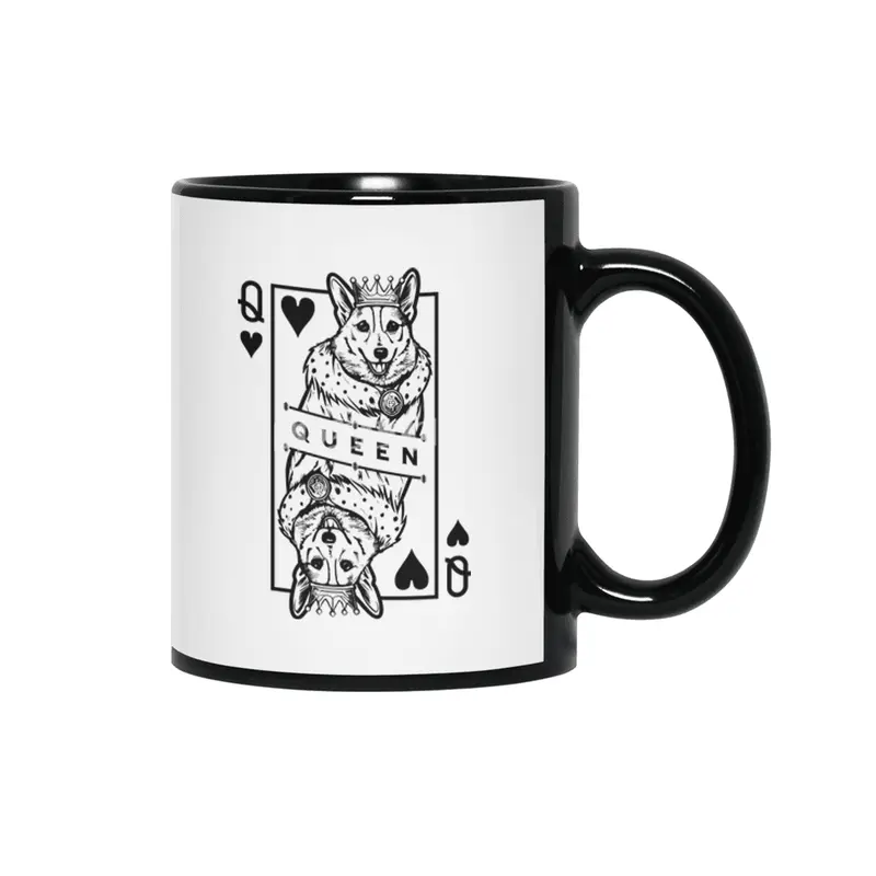 Corgi Queen Of Hearts Funny Dog Lover Playing Card Pop Art Siyah Kupa