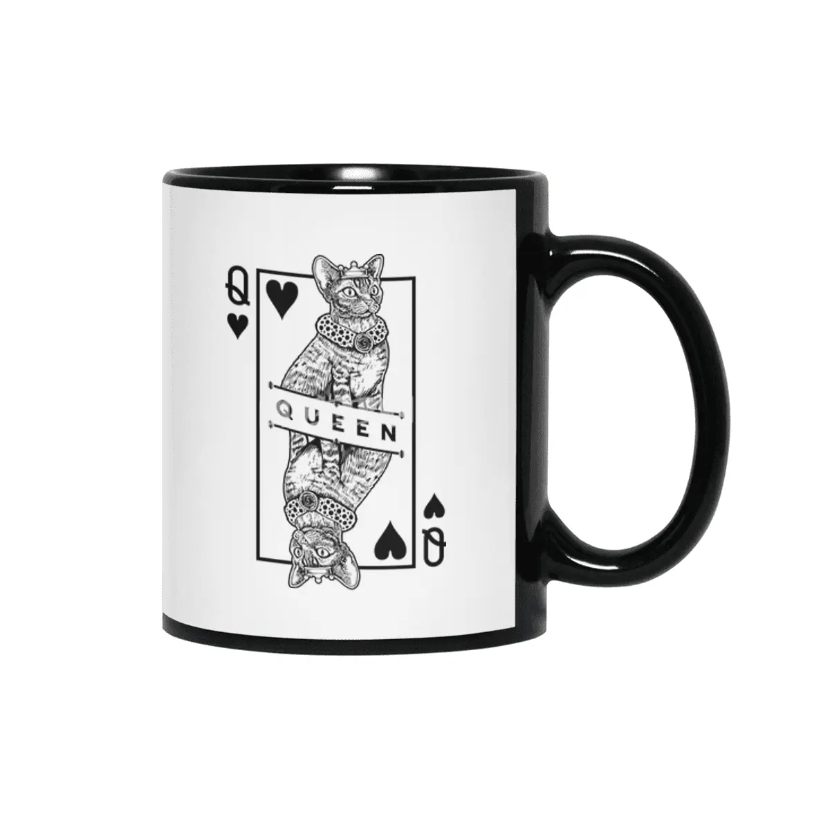 Devon Rex Cat Lover Queen Of Hearts Funny Pop Art Siyah Kupa