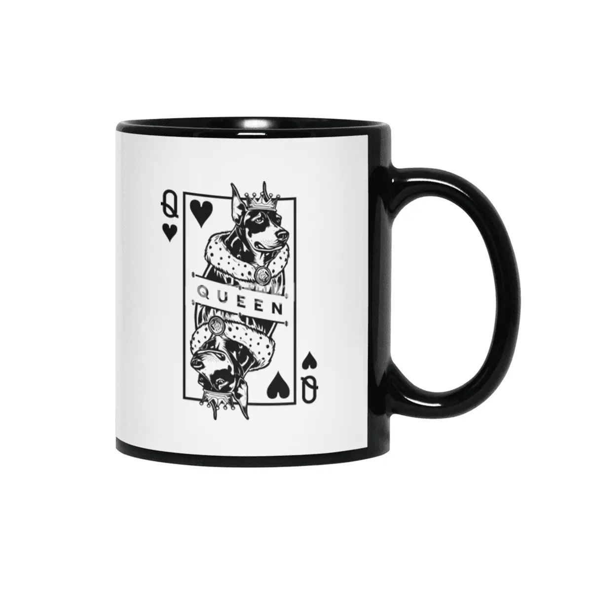 Doberman Pinscher Queen Of Hearts Dog Playing Card Pop Art Siyah Kupa