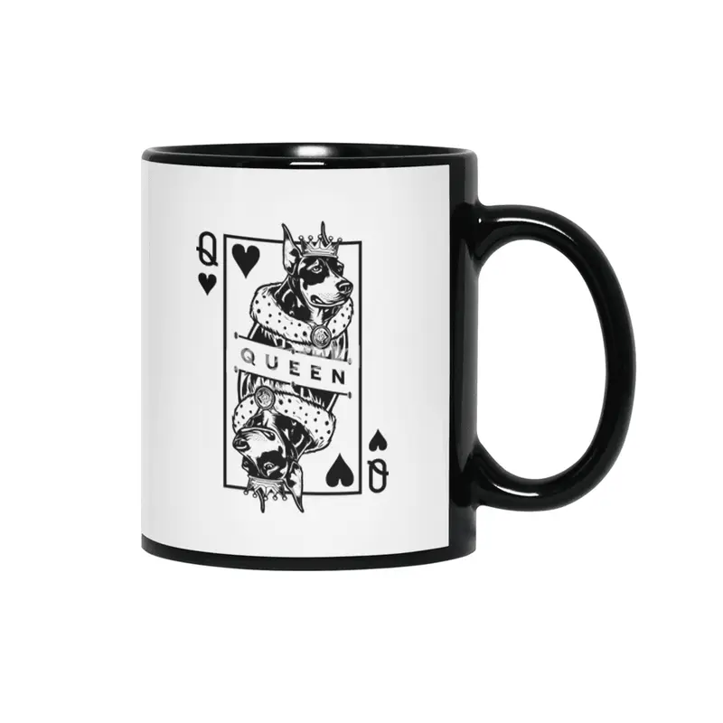 Doberman Pinscher Queen Of Hearts Dog Playing Card Pop Art Siyah Kupa
