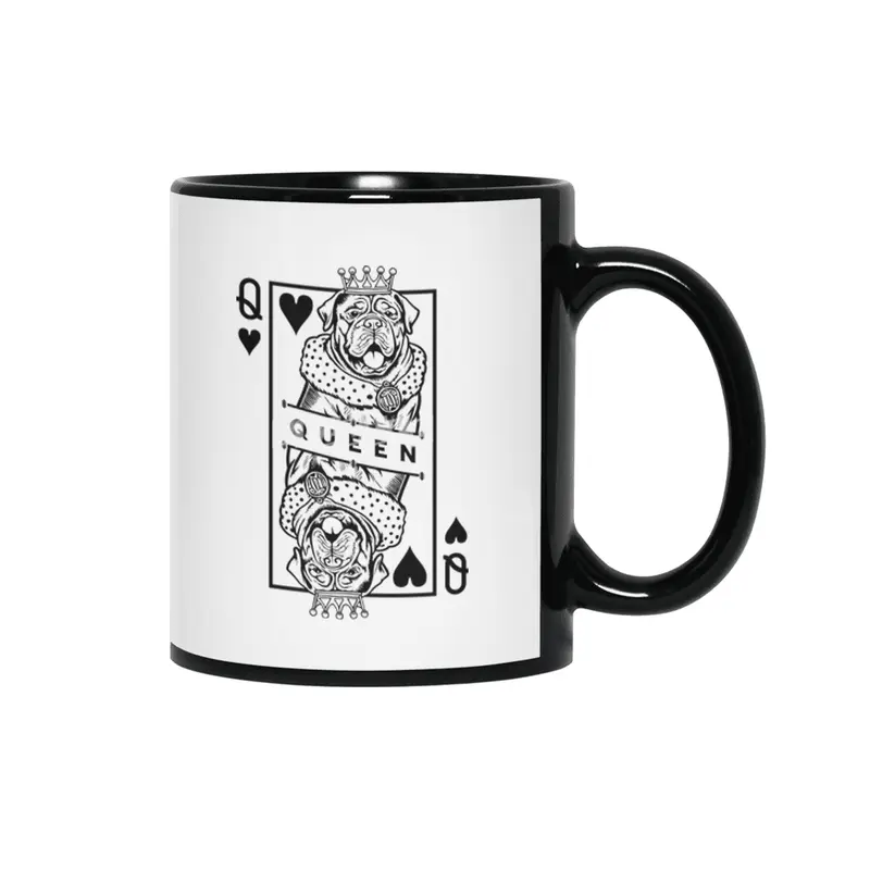 Dogue de Bordeaux Queen Of Hearts Funny Dog Card Pop Art Siyah Kupa