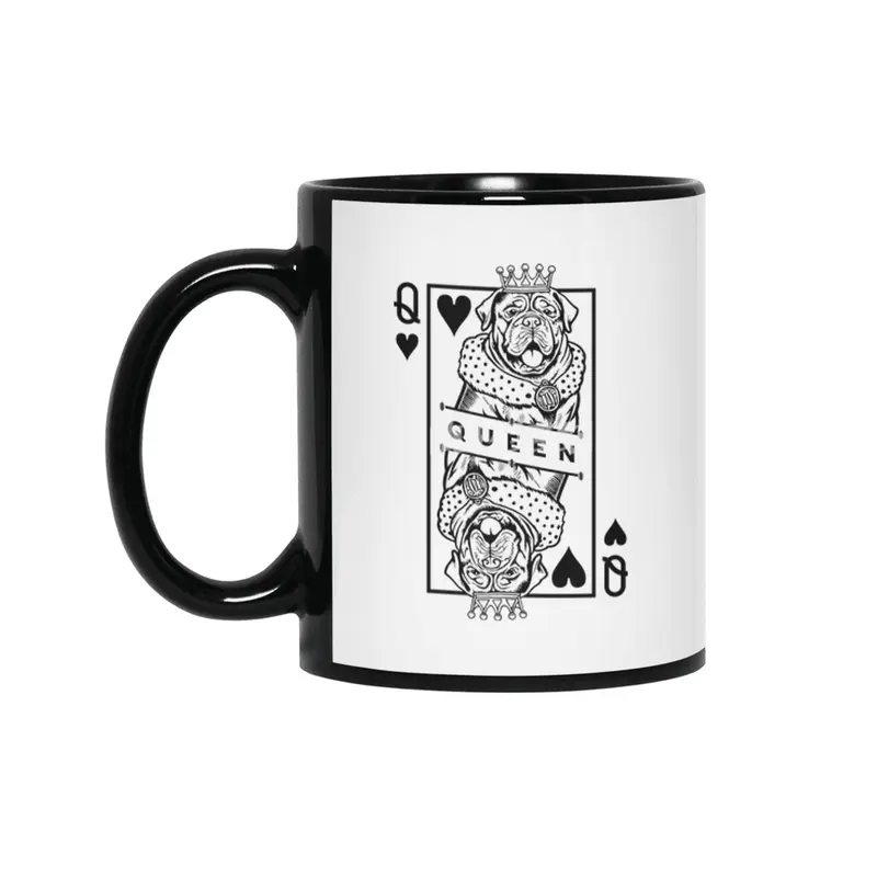 Dogue de Bordeaux Queen Of Hearts Funny Dog Card Pop Art Siyah Kupa