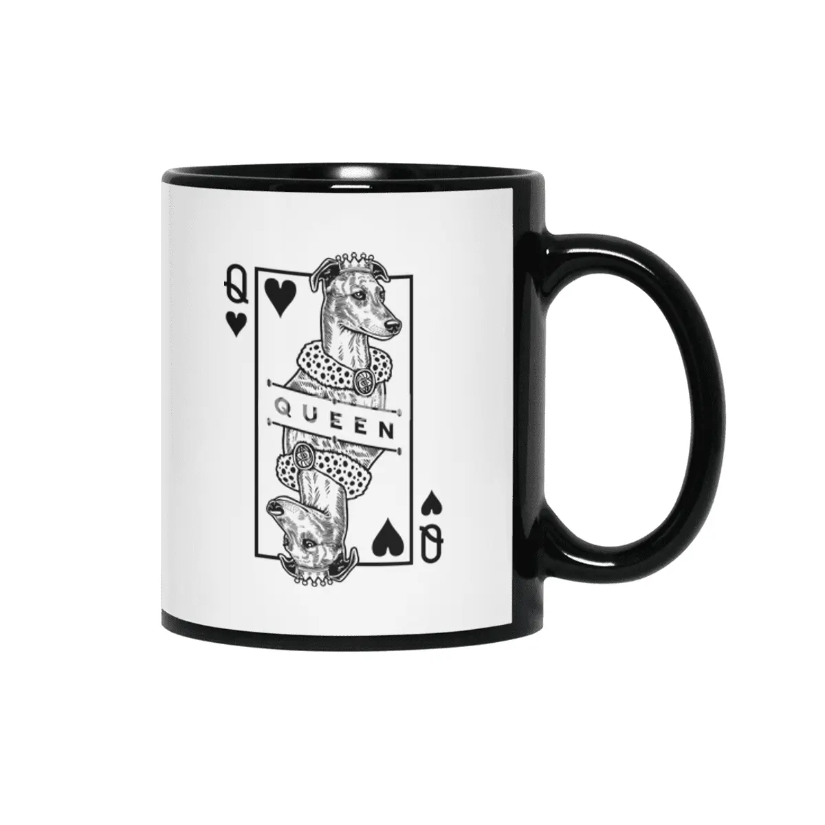 English Greyhound Queen Of Hearts Funny Dog Lover Pop Art Siyah Kupa