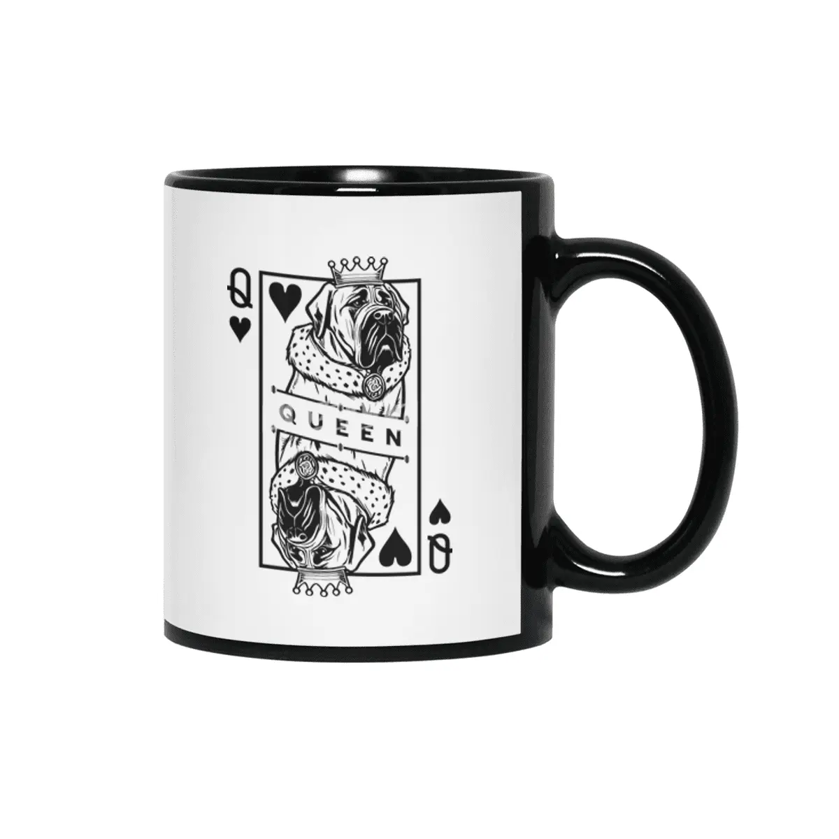 English Mastiff Queen Of Hearts Dog Playing Card Pop Art Siyah Kupa