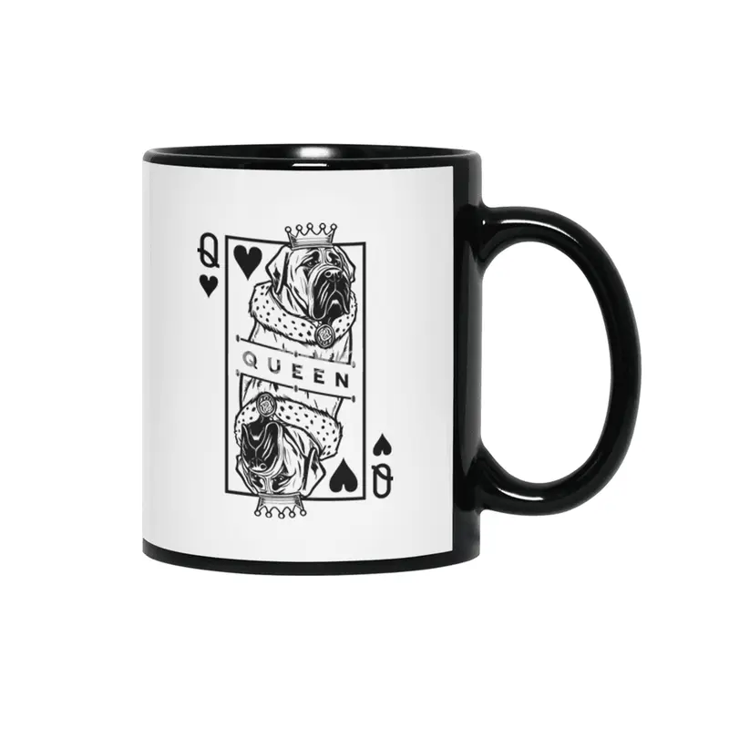 English Mastiff Queen Of Hearts Dog Playing Card Pop Art Siyah Kupa