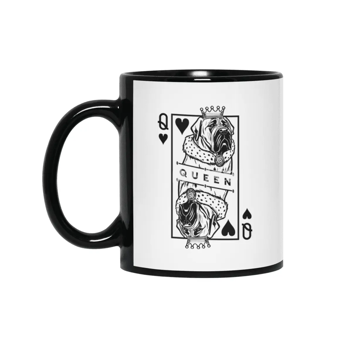 English Mastiff Queen Of Hearts Dog Playing Card Pop Art Siyah Kupa