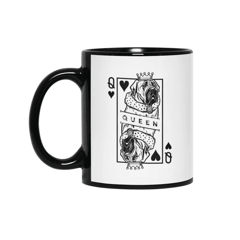 English Mastiff Queen Of Hearts Dog Playing Card Pop Art Siyah Kupa